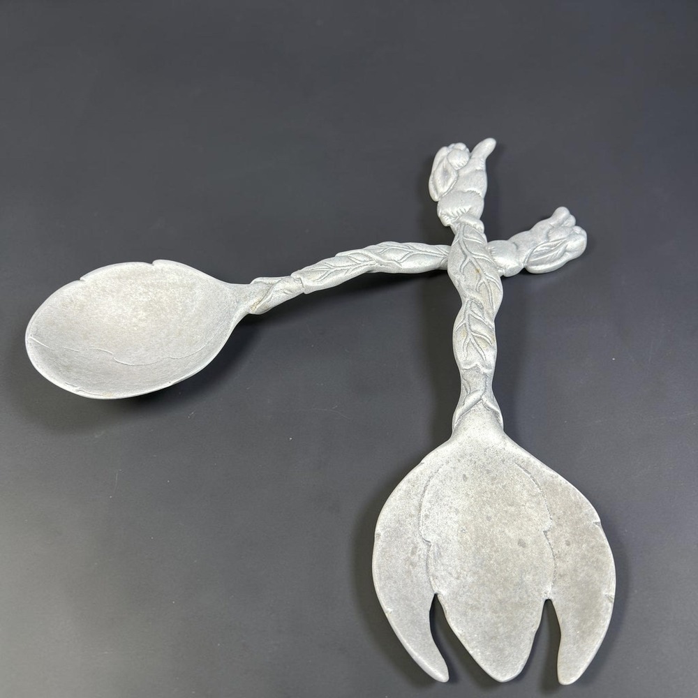 Arthur Court 2004 Bunny Rabbit Salad Server‎ Set Aluminum 11 Inch 2 Piece Silver